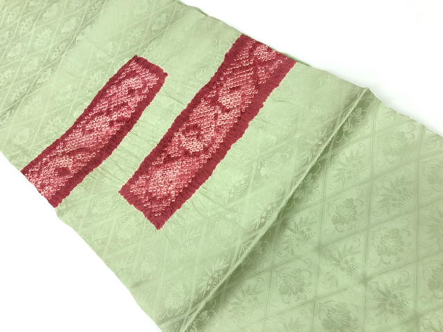 リサイクル　絞り横段・菱・花唐草模様名古屋帯